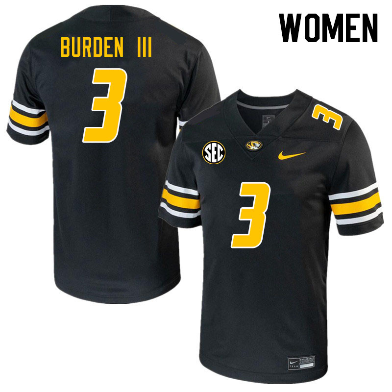 Women #3 Luther Burden III Missouri Tigers College 2023 Football Stitched Jerseys Sale-Black